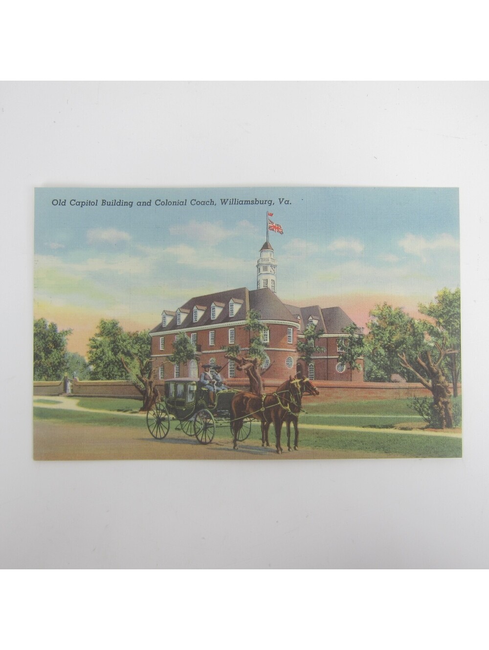 Vintage Linen Postcard Williamsburg Virginia Old Capitol Building Colonial Coach